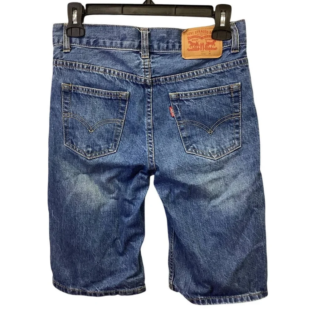 Levi's 505 Size 12 Regular Medium Wash Cotton Blend Long Denim Blue Jean Shorts